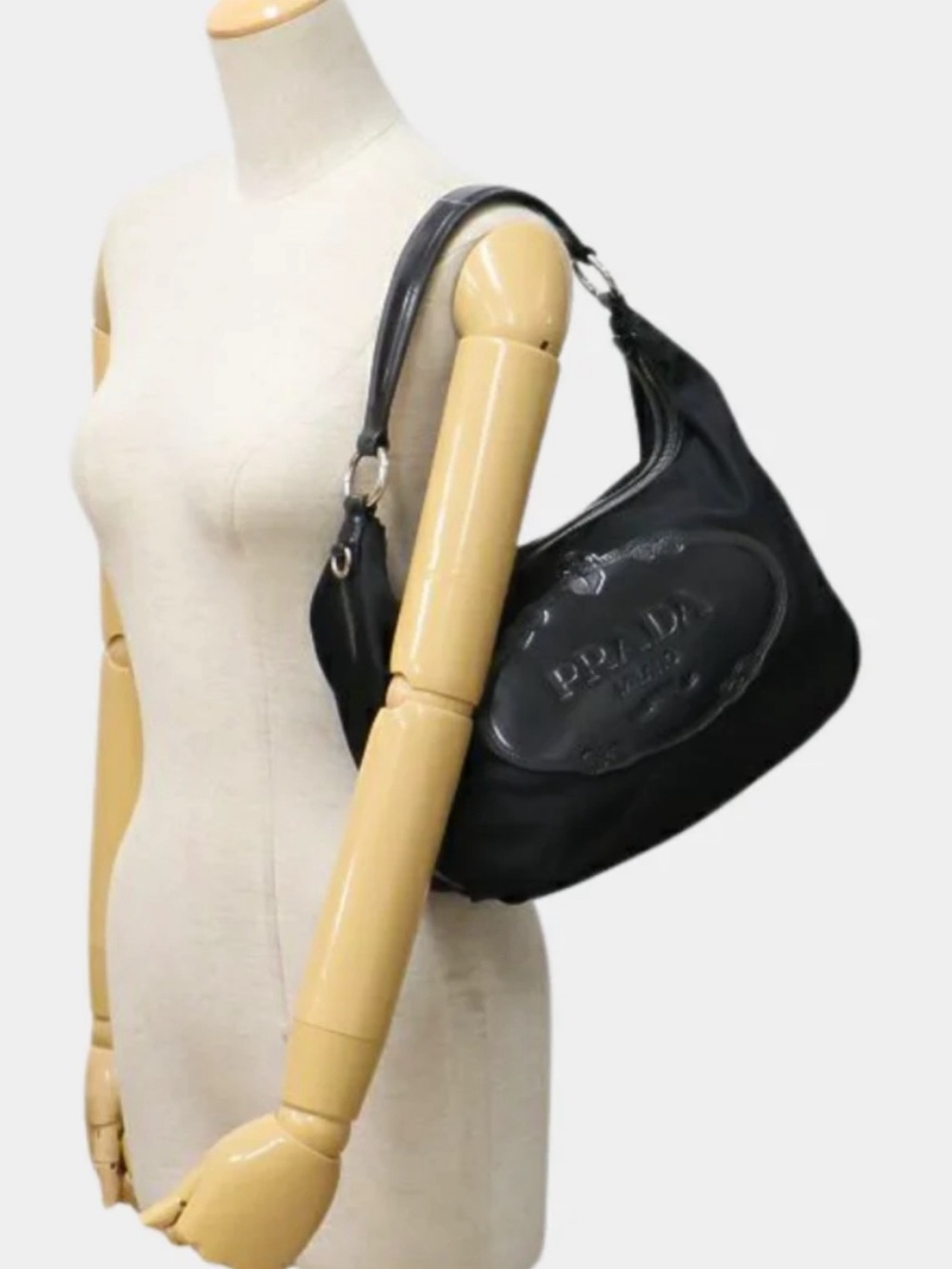 Authentic Prada black Tessuto Nylon Shoulder Bag with Leather Plaque - Picture 15 of 16